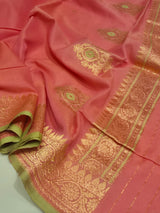 Handloom Moonga Silk Dupatta - Candy Pink with Parrot Green Border