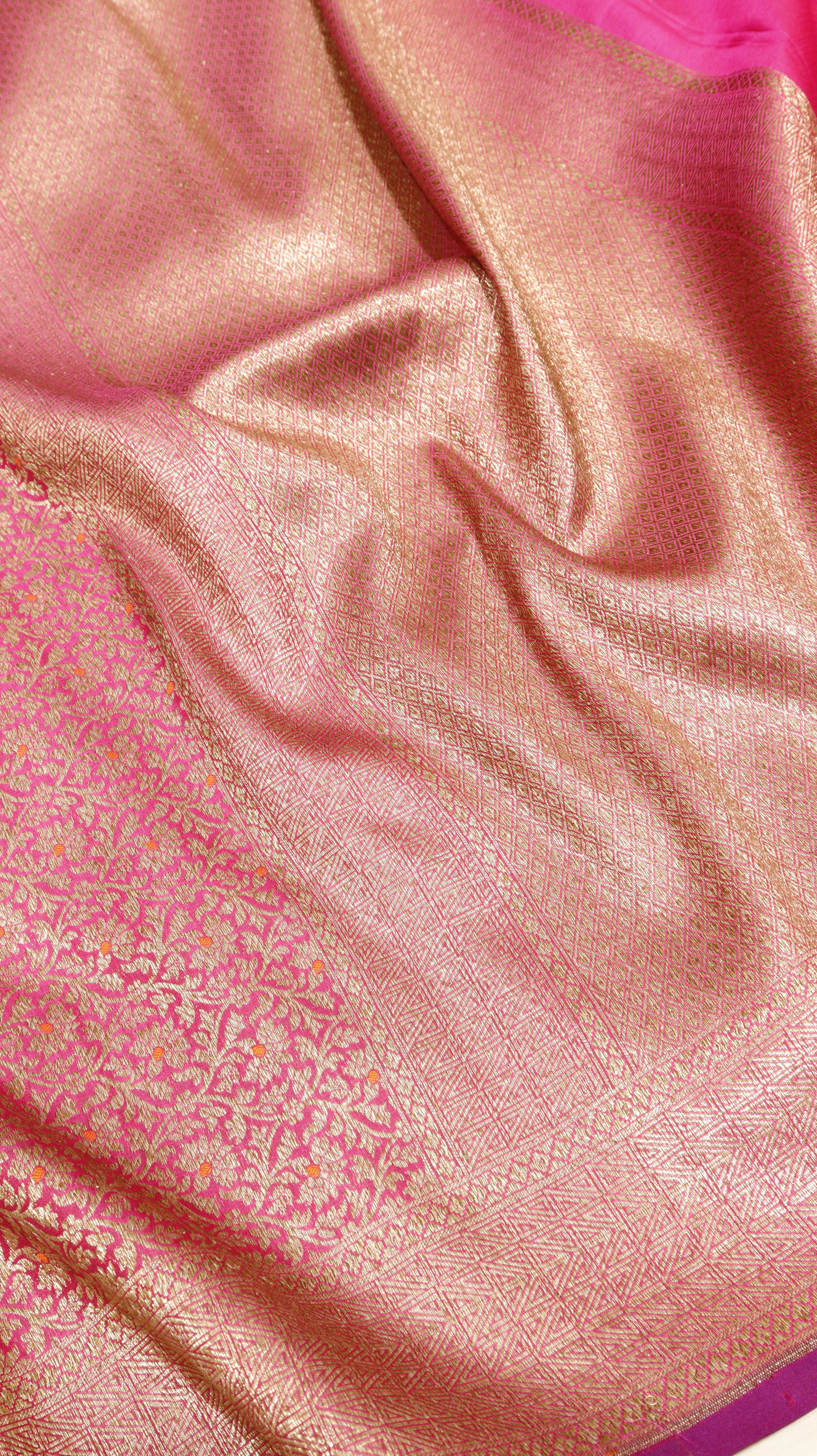 Antique Brocade Katan Silk Saree - Raspberry Pink