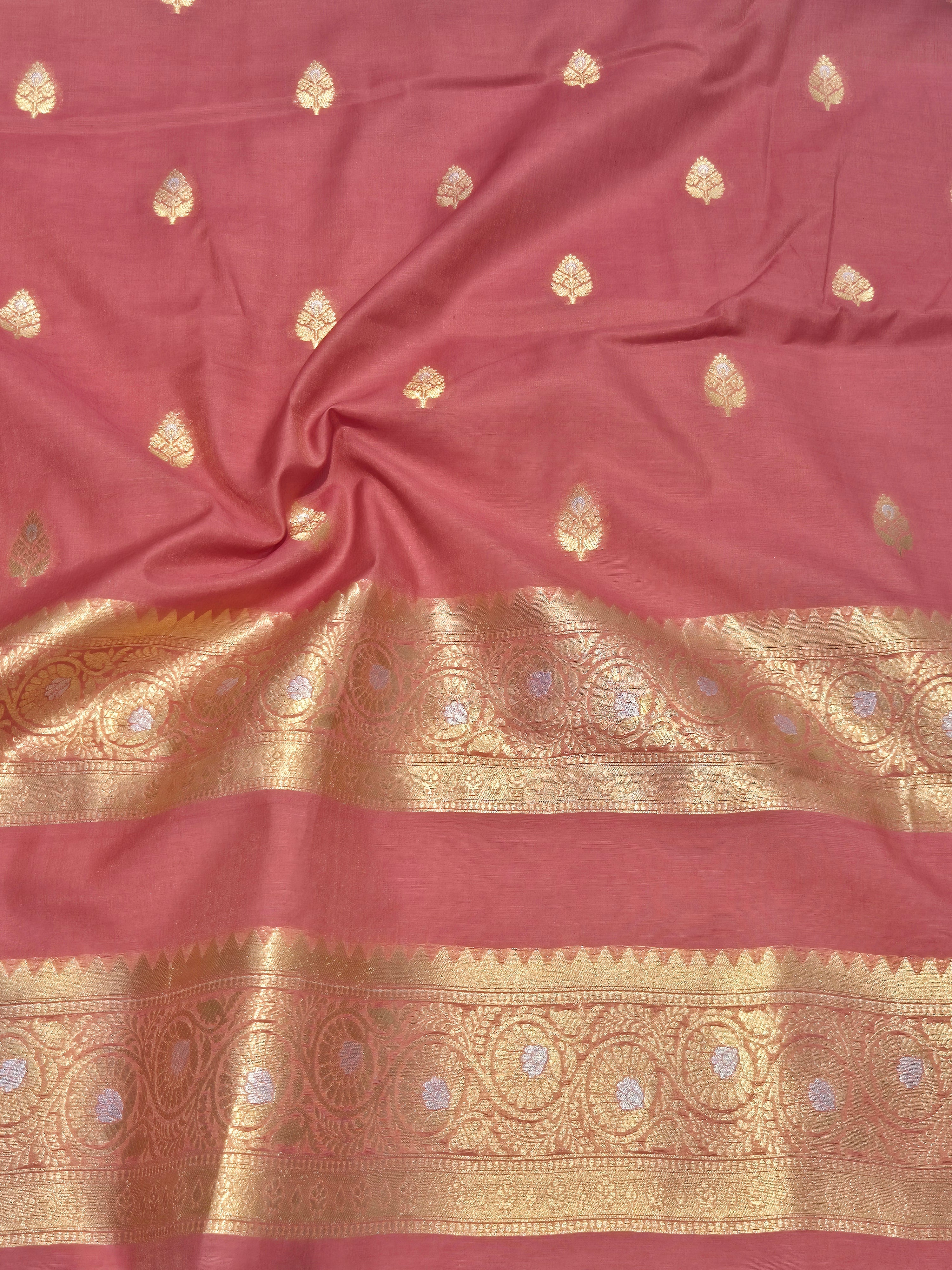 Banarasi Pure Cotton Suit Set - Onion Pink