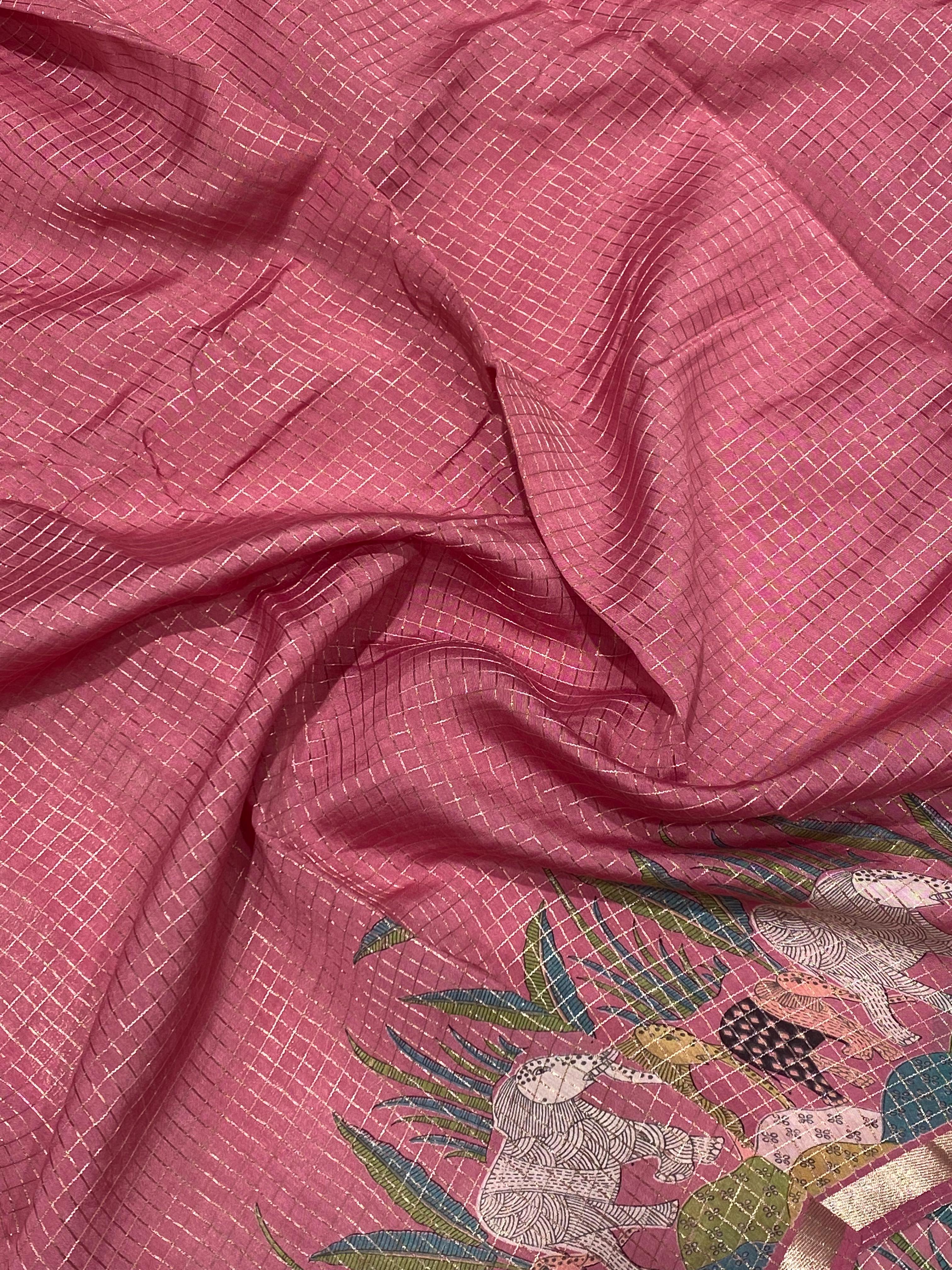 Semi Viscose Check Saree