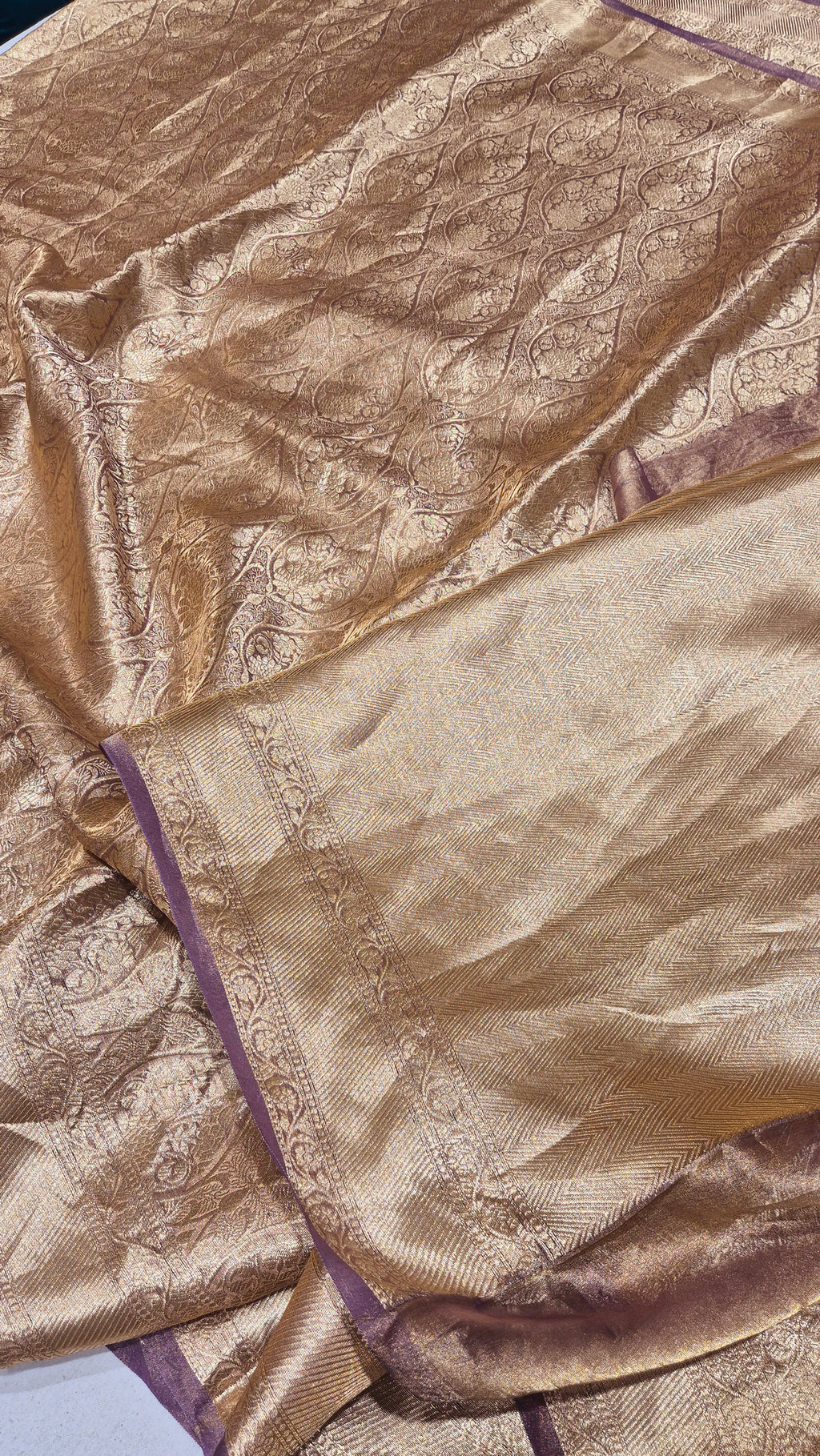 Plum Pure Tissue Silk Handloom Saree with Brocade