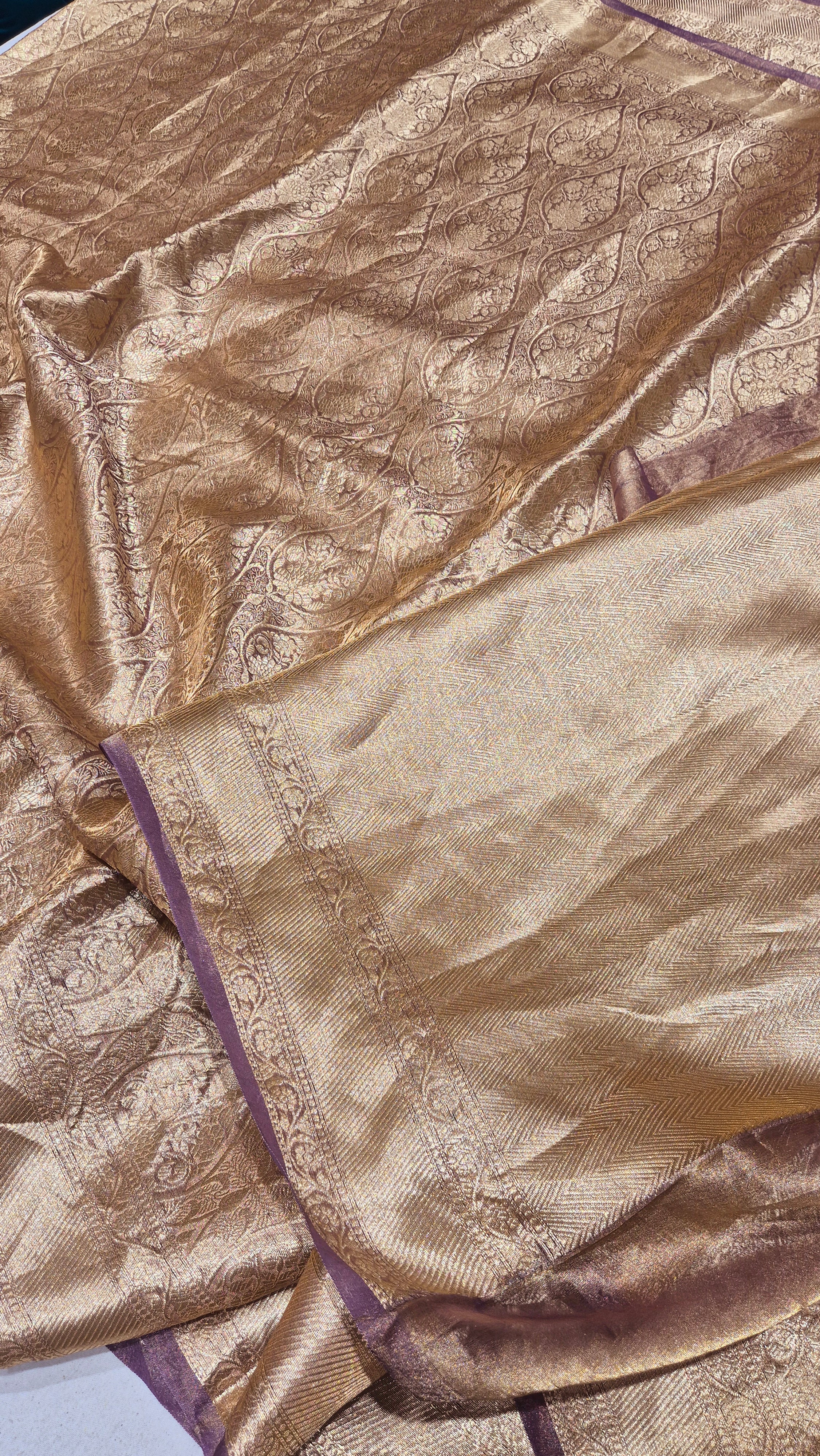 Plum Pure Tissue Silk Handloom Saree with Brocade