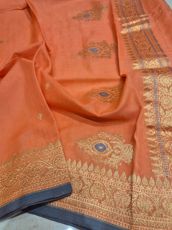 Handloom Moonga Silk Dupatta - Coral