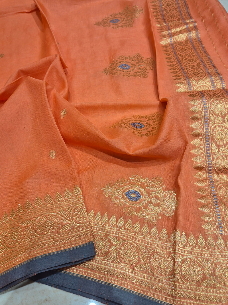 Handloom Moonga Silk Dupatta - Coral