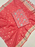Banarasi Pure Cotton Suit Set - Peach