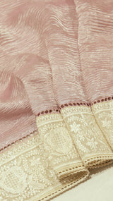Handloom Crushed Tissue Saree With Cross- Stitched Border