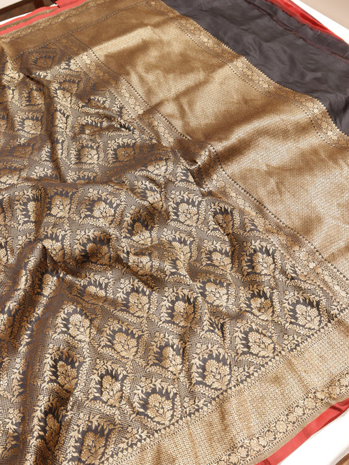 Black Katan Silk Banarasi saree detail 4 – Hikayat Banaras
